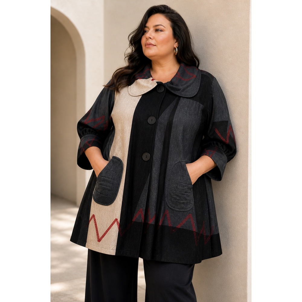 NEW Damee Jacket Women 3X Multicolor Colorblock Embroidered‎ Art to Wear Coat